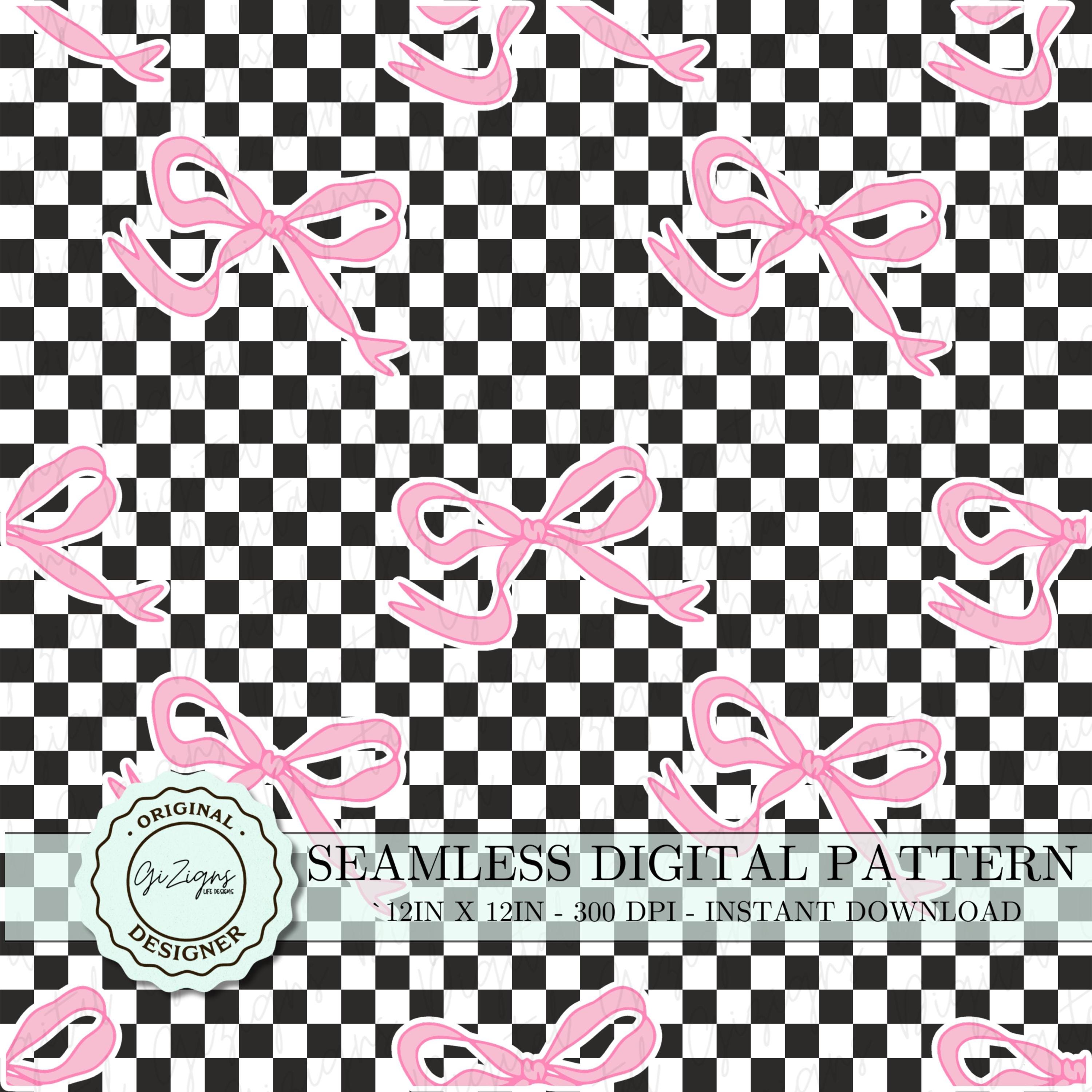 Coquette Pink Bow Seamless Pattern PNG SVG, Checkerboard Background ...