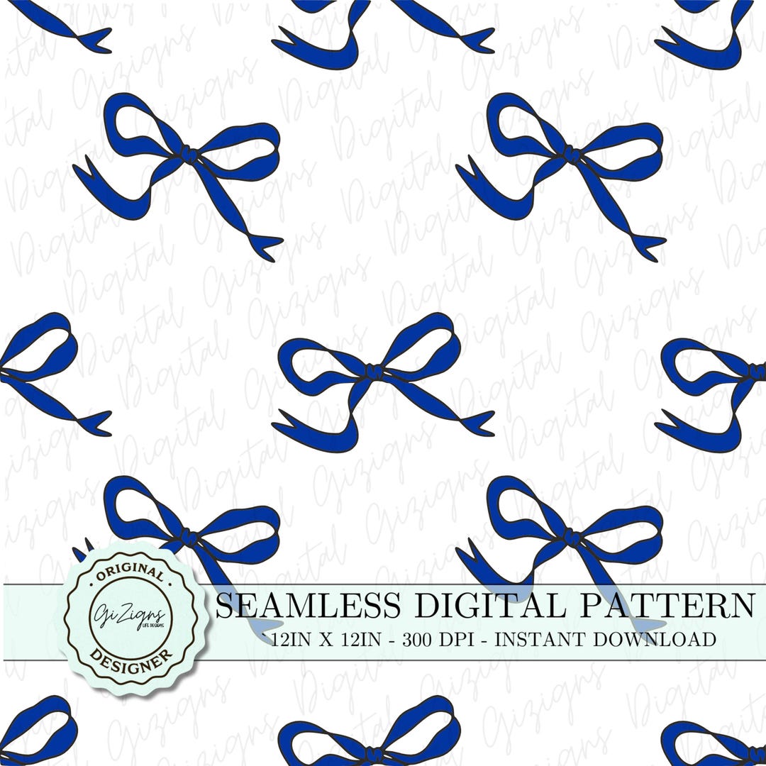 Coquette Blue Bow Seamless Pattern PNG SVG, White Background Coquette ...