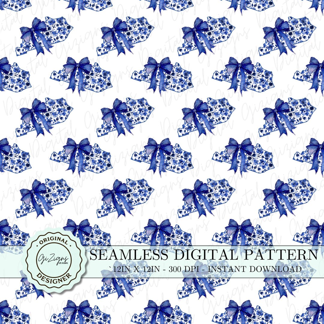 Kentucky Ruffles Patterns Blue Toile Kentucky Pattern Digital Paper Country Coquette Bow ...