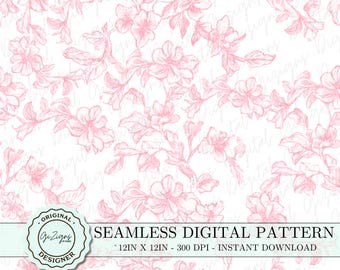 Vintage Pink Toile Seamless Pattern PNG SVG, Pink Chinoiserie Digital Paper, Toile de Jouy Wallpaper Scrapbook, Retro Shabby Chic Design