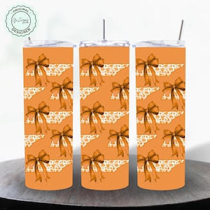 Tennessee Orange Coquette Bow Tumbler Wrap 20 oz Tumbler Wrap PNG, Tennessee Skinny Tumbler Wrap Preppy Grandmillennial-sublimatiemok, png
