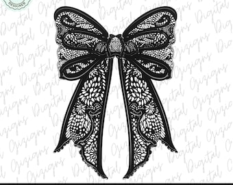 Trendy Lace Black Bow Dark Coquette PNG, Watercolor Coquette Bow Clipart, Crochet Soft Girl Aesthetic Sublimination Digital Download Design