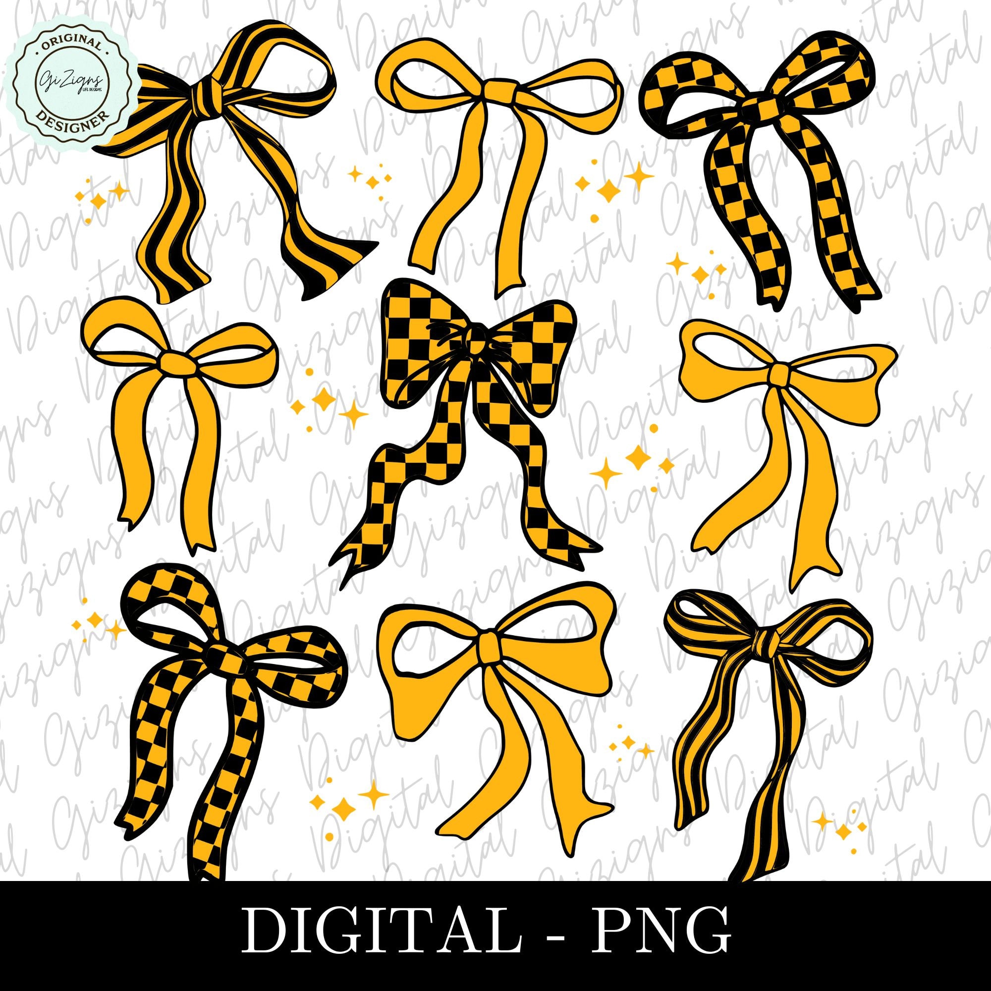 Black and Gold Checkered Bow Dark Coquette PNG ClipArt Collage, Preppy Watercolor Retro Bow Clip Art, Black Ribbon Gold Bow Black Bow png