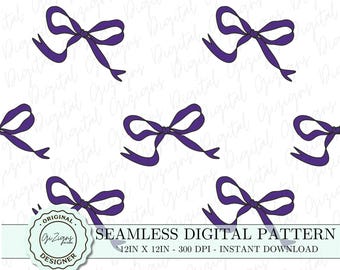 Coquette Purple Bow Seamless Pattern PNG SVG, White Background Coquette Bow Pattern, Digital Paper Wallpaper Scrapbook Vector Pattern Design