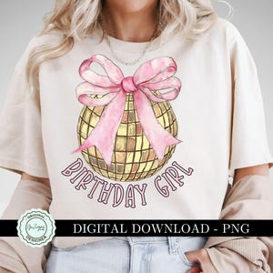 Trendy Geburtstagskind Coquette Gold Disco Ball PNG Clipart Grafik, Girly Pink Bow Clip Art, Soft Girl Social Club Ästhetische Sublimation Y2K
