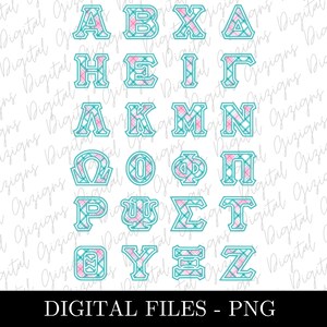 Pink and Teal Greek Letters PNG, Greek Alphabet Letters, Cute Turquoise Greek Individual Letters, Sorority Clipart Sublimination Design