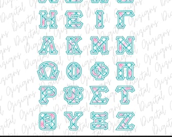 Pink and Teal Greek Letters PNG, Greek Alphabet Letters, Cute Turquoise Greek Individual Letters, Sorority Clipart Sublimination Design