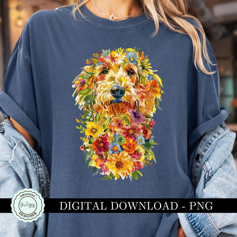 Trendy Dogs Png, Golden Doodle Png, Floral Watercolor Dog Breed PNG ...