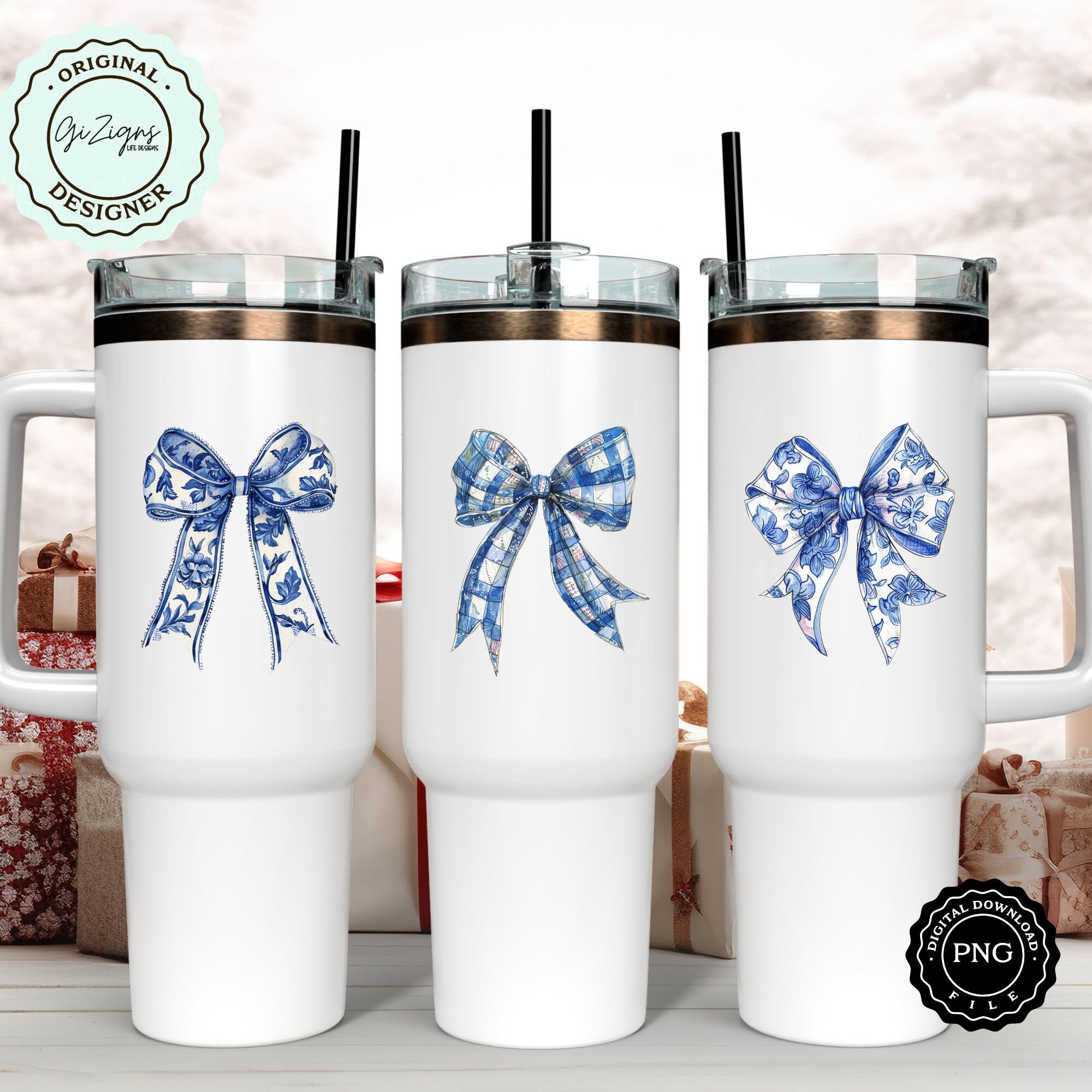 Trendy Blue Floral Bow Coquette PNG Clipart, Coquette Bows Bundle ...