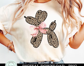 Leopard Balloon Dog PNG, Pink Bow Coquette Balloon Dog png, Girly Animal Print Balloon Dog ClipArt, Preppy  Sublimation Shirt Design png