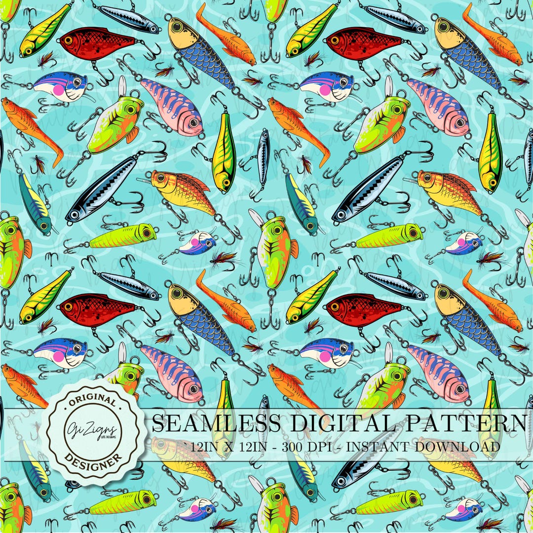 Fishing Lure Seamless Pattern, Fisherman Repeat Pattern, Boy Decor ...