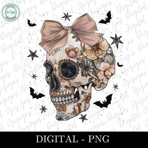 Trendig blommig Boho Halloween PNG Vintage Halloween PNG Dödskalle Clipart, Spooky Season Skelett PNG Gothic Horror Sublimation Design Collage bild 2