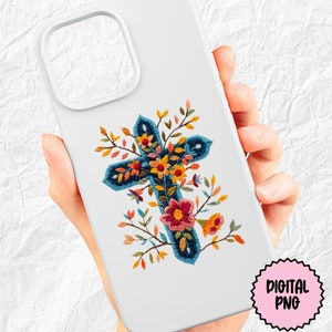 Trendy Floral Cross Faux Embroidery PNG Clipart, Cross PNG, Floral Clip Art, Flowers Clip Art, Sublimination Embroidery Digital Download image 8