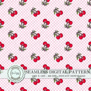 Trendy Cherry Seamless Pattern PNG SVG, Cherries Coquette Bow ...