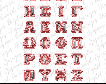 Trendy Spotted Red Greek Letters PNG, Greek Alphabet Letters, Animal Print Greek Individual Letters Sorority Clipart Sublimination Design