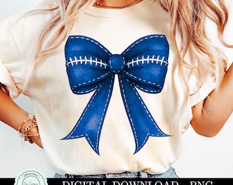Blue Coquette Football Bow PNG, Blue Bow Clipart, Blue Football Game Day Sublimation Shirt Design, Blue Fall Football Mama PNG