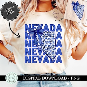 Nevada PNG Clipart, coquette noeud bleu png, Nevada toile PNG, noeud grand-millénaire State Design png, sublimation de chemise chinoise png NV