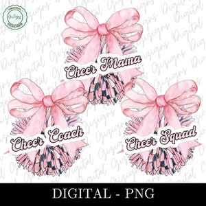 Coquette tendance Cheer PNG Bundle rose noeud pom-pom girl Cheer Squad Clipart, Cheer Coach, Cheer Mom Cheer Mama Cheerleading PNG Digital Design