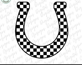 Retro Checkered Horseshoe PNG Clipart, Checkerboard Horseshoe Sublimination Design Preppy Racetrack Horseshoe Clipart Lucky Digital Download