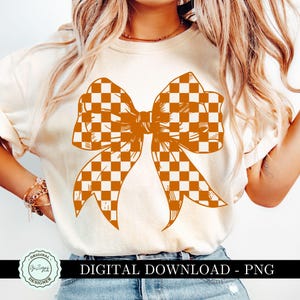 Trendy dambord school kleur coquette strik png clipart, Varsity College kleur verbrand oranje strik Game Day Soft Girl esthetische sublimatie