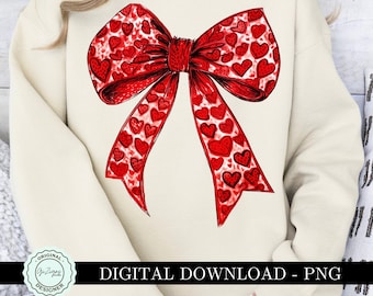 Valentines PNG, Valentine Bow PNG, Coquette Red Bow ClipArt, Valentine Heart Bow Design, Preppy  Retro Valentines Day png, Sublimation POD