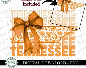 Orange Tennessee Cowgirl PNG Clipart, Coquette Orange Floral Bow Tennessee PNG Western PNG Grandmillenial Bow Design png, Sublimation png