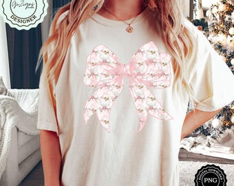 Coquette Pink Christmas Bow PNG Clipart, Pink Coquette Bow with Vintage Santa, Pink Bow PNG, Retro Santa Sublimation TShirt Design