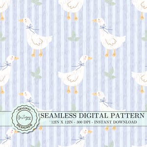 Goose Seamless Pattern PNG SVG, Cute Goose Patten,  Blue Silly Goose Repeat Pattern, Nursery Digital Wallpaper Paper, Cottagecore Duck