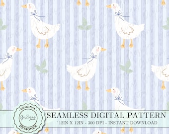 Goose Seamless Pattern PNG SVG, Cute Goose Patten,  Blue Silly Goose Repeat Pattern, Nursery Digital Wallpaper Paper, Cottagecore Duck