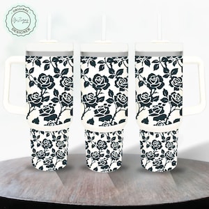 Trendy Blue Chinoiserie 40 oz Tumbler Wrap, Preppy Blue Floral 40oz Tumbler with Handle Design,  Tumbler Design, Grandmillennial PNG Wraps