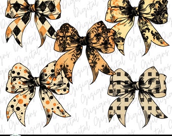 Trendy Vintage Boho Halloween kokett Bogen PNG Retro Clipart Bundle Gothic Bogen Gruselige Vintage Orange Schwarze Schleife Sublimation Clipart Designs