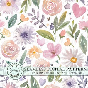 Seamless Spring Floral Pattern, Cute Digital Paper, Pastel Flower Background, Nursery Fabric Design, Baby Shower Party Decor , Pastel WCF001