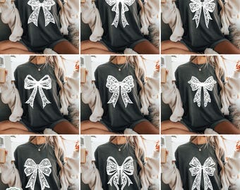 Diseños elegantes de lazos de encaje, paquete PNG de lazo blanco coqueto, diseño de lazo blanco coqueto, clipart de encaje digital, sublimación de crochet Grandmillenial