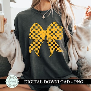 Preppy Checkerboard Futebol Coquette Laço PNG Clipart, Varsity College Cor Ouro Xadrez Laço Jogo Dia Soft Girl Estética Coquete uv dtf
