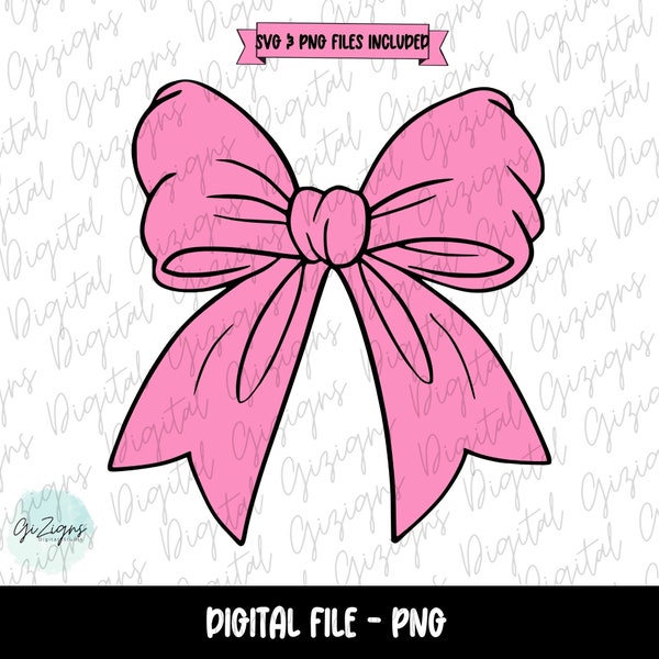 Cute Trendy Pink Bow Coquette Clipart PNG, Vintage Clip Art SVG Bow, Ribbon Aesthetic Sublimination Digital Download, Commercial Use Allowed