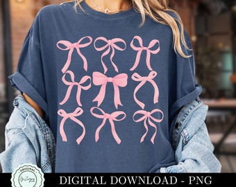 Lazo rosa de moda PNG, Lazos rosas PNG, Sublimación de lazo femenino, Collage de imágenes prediseñadas PNG de coqueta, Diseño de camiseta con descarga digital de estilo preppy femenino