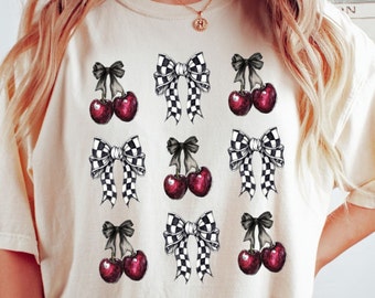 Fiocco nero alla moda Dark Coquette Cherry PNG, Coquette Bows, Nastro Cherry Estetico Sublimination Digital Downloan Design Clipart, Checker Bow