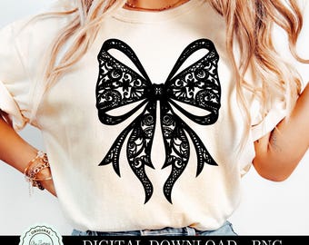 Lace Black Bow Dark Coquette PNG Clipart, Halloween Coquette Bow SVG, Crochet Ribbon Gothic  Sublimation Instant Digital Download Design