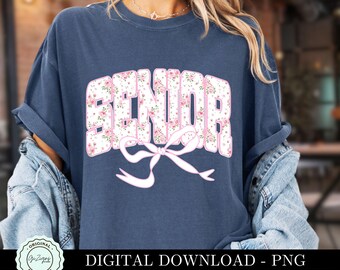 Trendy Senior png, Pink Fancy Floral Bow Graduation Coquette PNG Clipart, Girly Graduate Aesthetic Sublimation Digital Clip Art