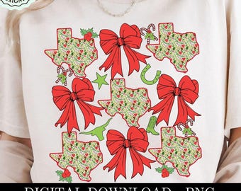 クリスマス テキサス カウガール PNG クリップアート、コケット グリーンとレッド ボウ テキサス PNG ウエスタン PNG グランドミレニアル カントリー テキサス ボウ デザイン 昇華
