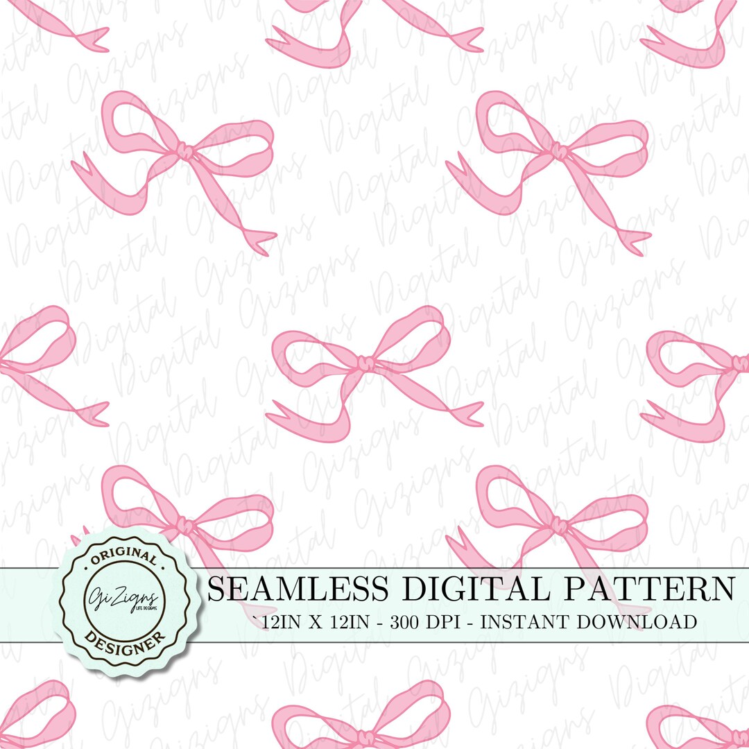 Pink Coquette Bow Seamless Pattern PNG SVG, Pink Bow Coquette Bow ...