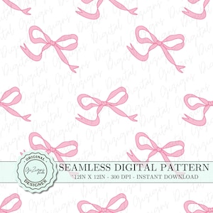 Pink Coquette Bow Seamless Pattern PNG SVG, Pink Bow Coquette Bow Pattern, Digital Paper Wallpaper Scrapbook, Bow Vector Pattern Design