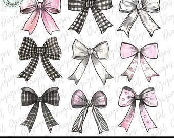 Trendy Coquette Pink and Black Bow PNG Clipart, Girly Bow Collage Clip Art, Sublimination Design, Soft Girl Aesthetic Design, DTG POD Art