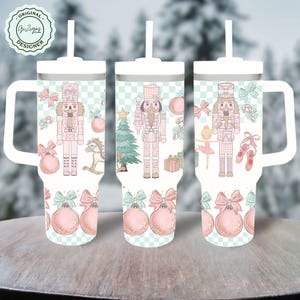 Nutcracker Christmas 40 oz Tumbler Wrap, Vintage Coquette Bow with Handle Design Grandmillennial PNG Wraps Girly Old Fashioned Christmas PNG