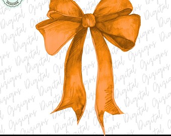 Trendy Orange Coquette Bow PNG Clipart, Orange Bow, Watercolor Bow, Preppy Girly Feminine Soft Girl Aesthetic, Sublimation Clip Art