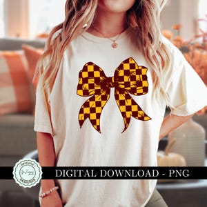 Trendige Schachbrett Schule Farbe Kokette Kastanienbraun und Gold Bogen PNG Clipart, Varsity College Color Check Bogen Spiel Tag Karierte Sublimation