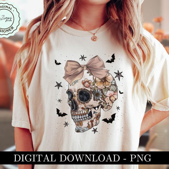 Trendy Floral Boho Halloween PNG Vintage Halloween PNG Skull Clipart, Spooky Season Skeleton PNG Gothic Horror Sublimination Design Collage