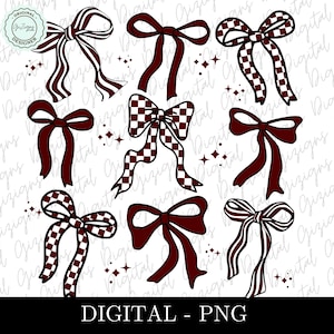 White and Maroon Checkered Bow Coquette PNG ClipArt Collage, Maroon Preppy Bow Clip Art, Ribbon Maroon Bow White Bow Sublimation POD uv dtf