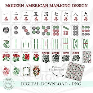 Mahjong Tile Set PNG Clipart, Mahjong SVG, Modern American Design Printable PDF, Mahjong Pattern, Mahj Digital Printable Instant Download