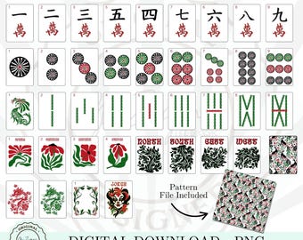 Mahjong Tile Set PNG Clipart, Mahjong SVG, Modern American Design Printable PDF, Mahjong Pattern, Mahj Digital Printable Instant Download